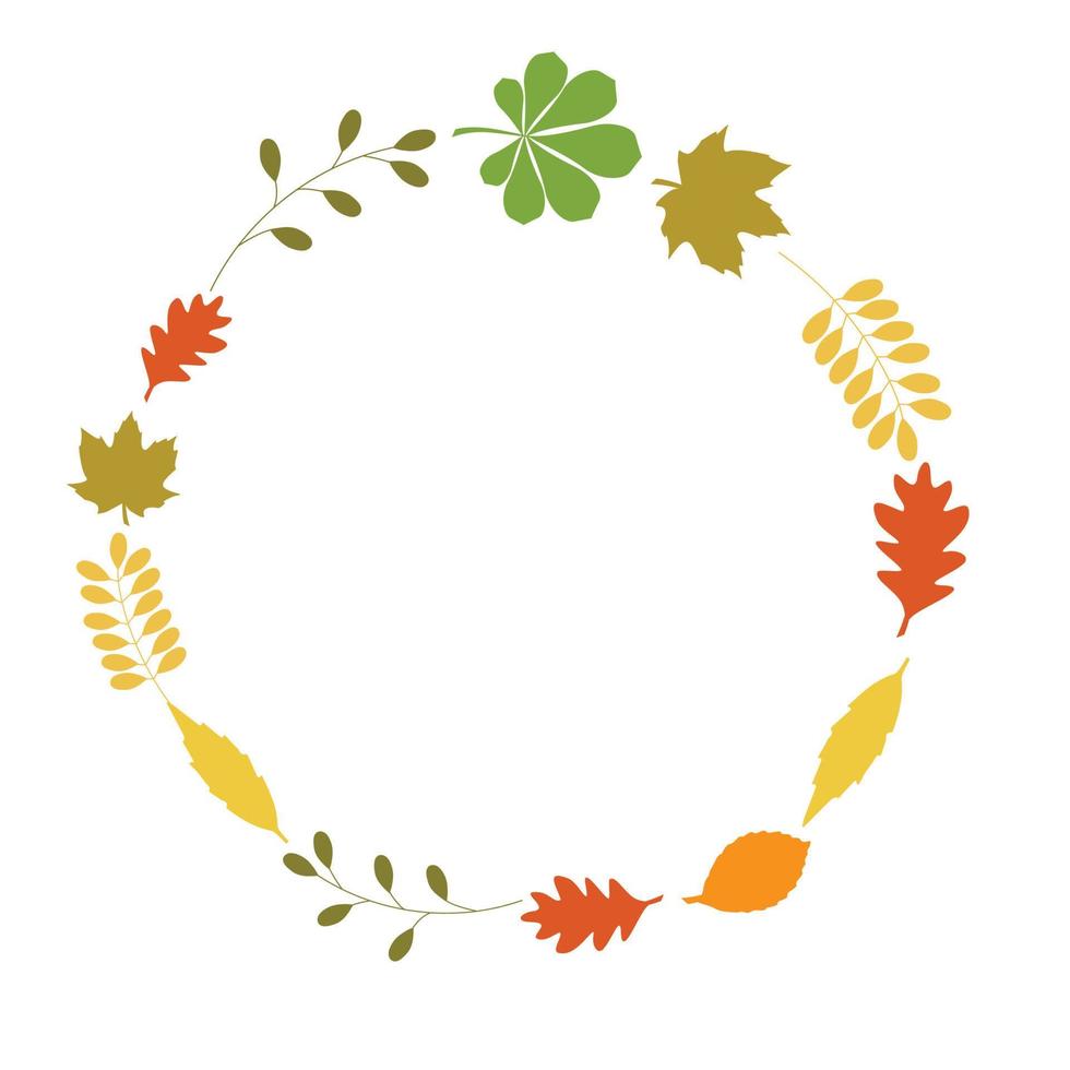 closed oval circle Border Frame of colored autumn maple leaves falling isolated on white background with copy space, top view flat lay vector