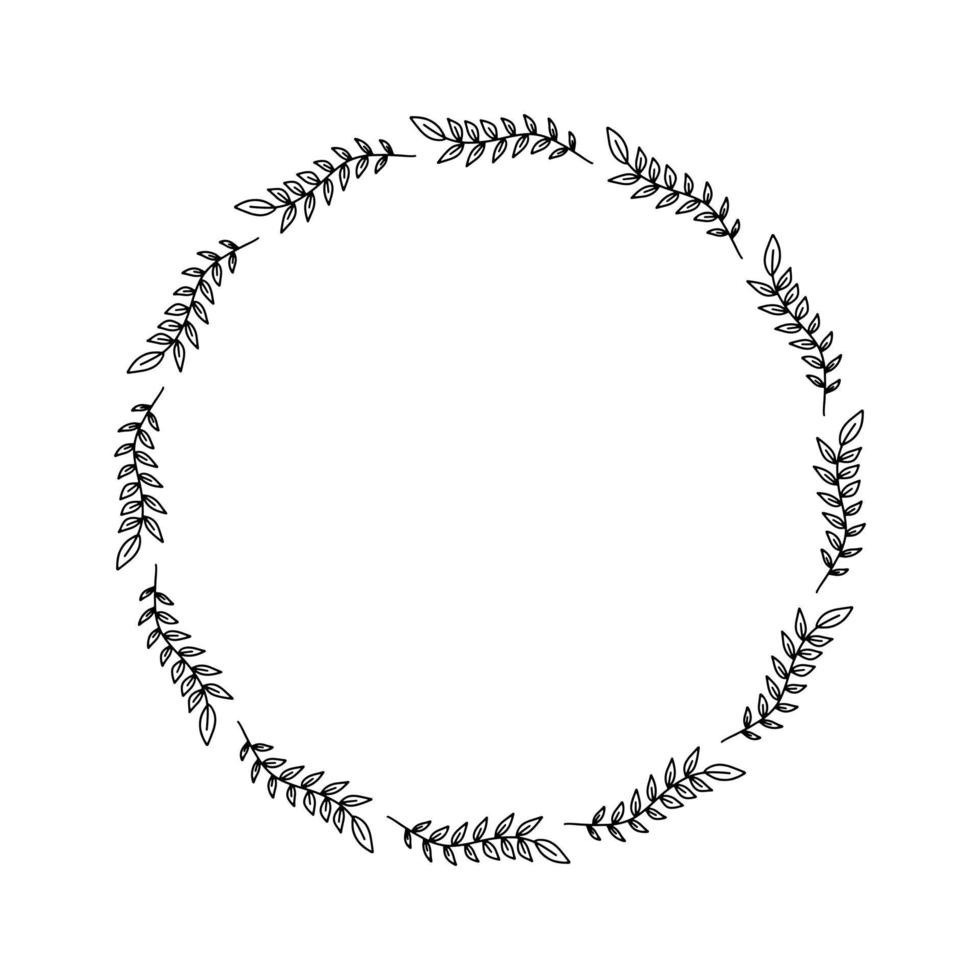 Vector hand drawn flower circle frame isolated on white background. Decorative doodle floral designs, square frame, spring, flowers, leaf, plants, flower decorations, wreaths for seasonal design.