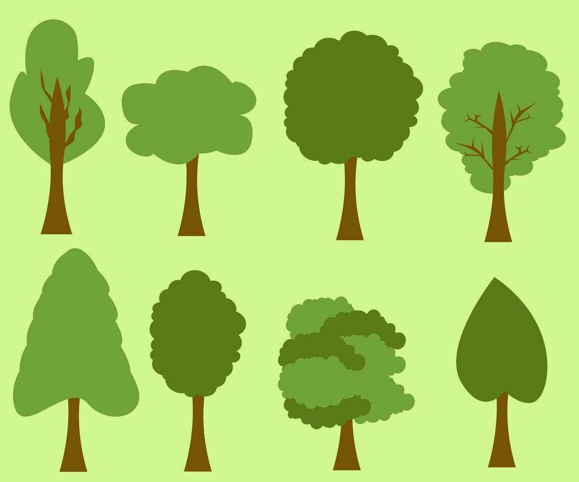 conjunto plano de diferentes árboles en un diseño plano, vector libre, ilustración de árbol