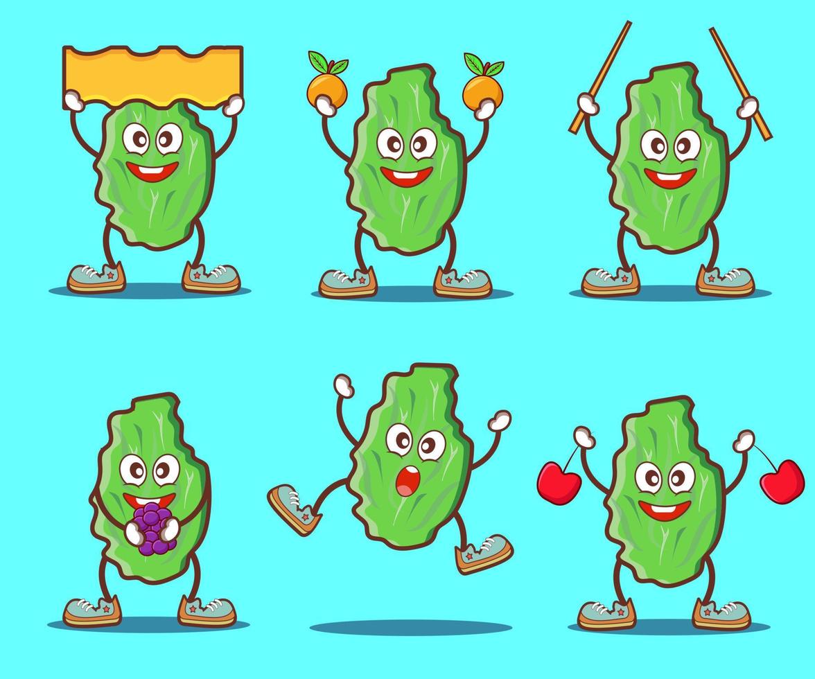 set of lettuce expressions illustration and vector