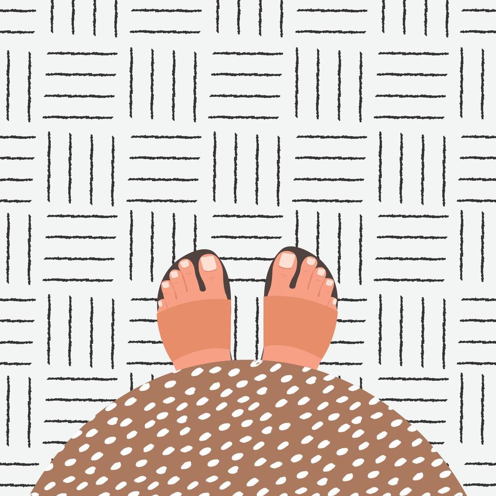 Illustration of a pregnant girl with a tummy. First-person view of tummy and legs from above. Vector