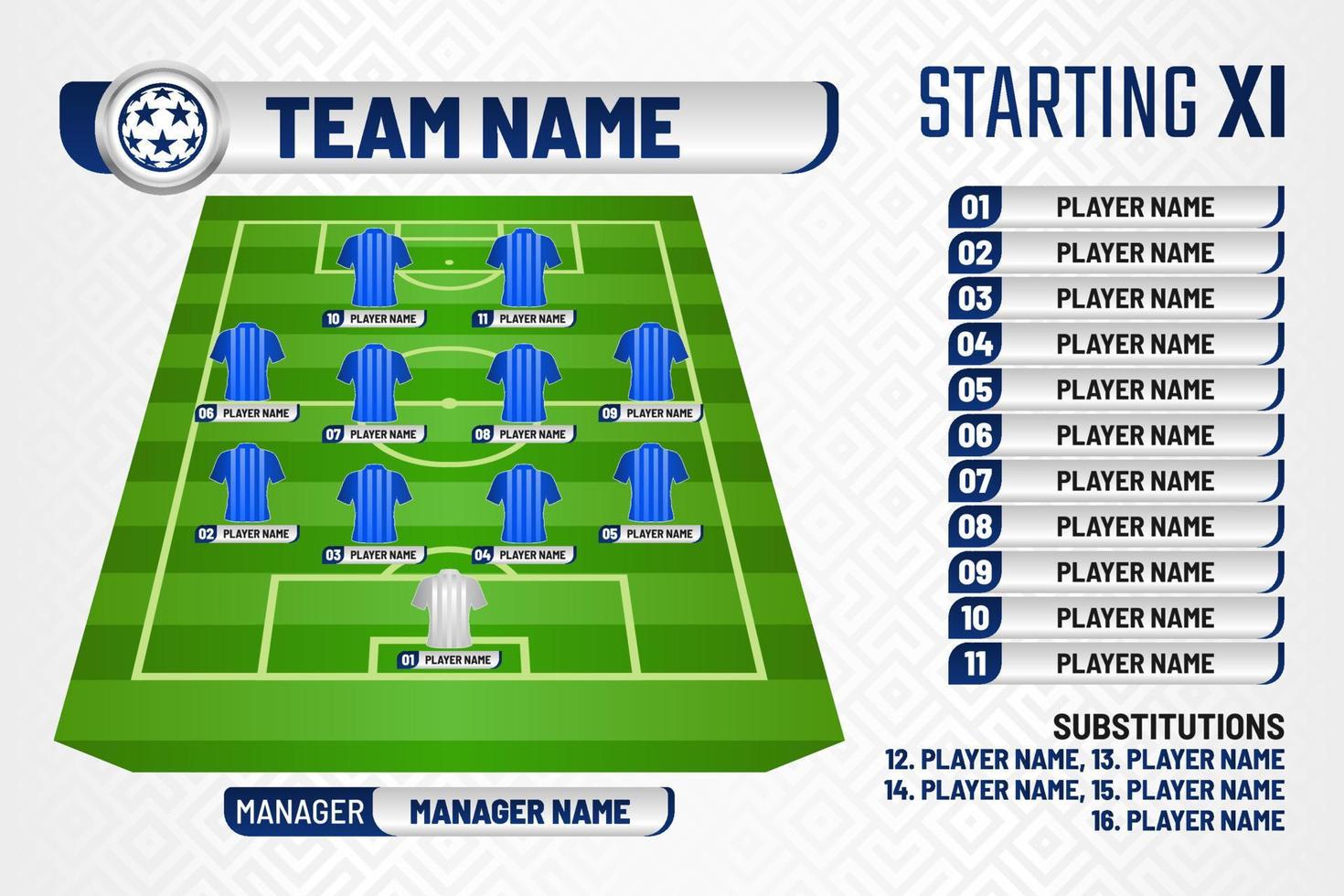 Football graphic for soccer starting lineup squad, Football starting XI, Soccer line up.eps vector