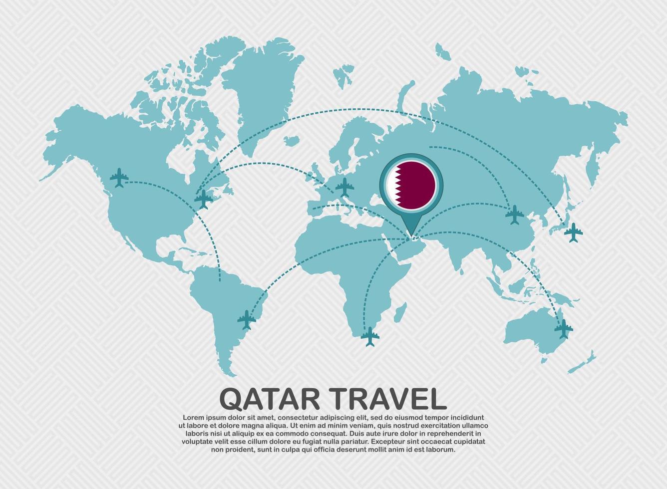 Travel to Qatar poster with world map and flying plane route business background tourism destination concept.eps vector