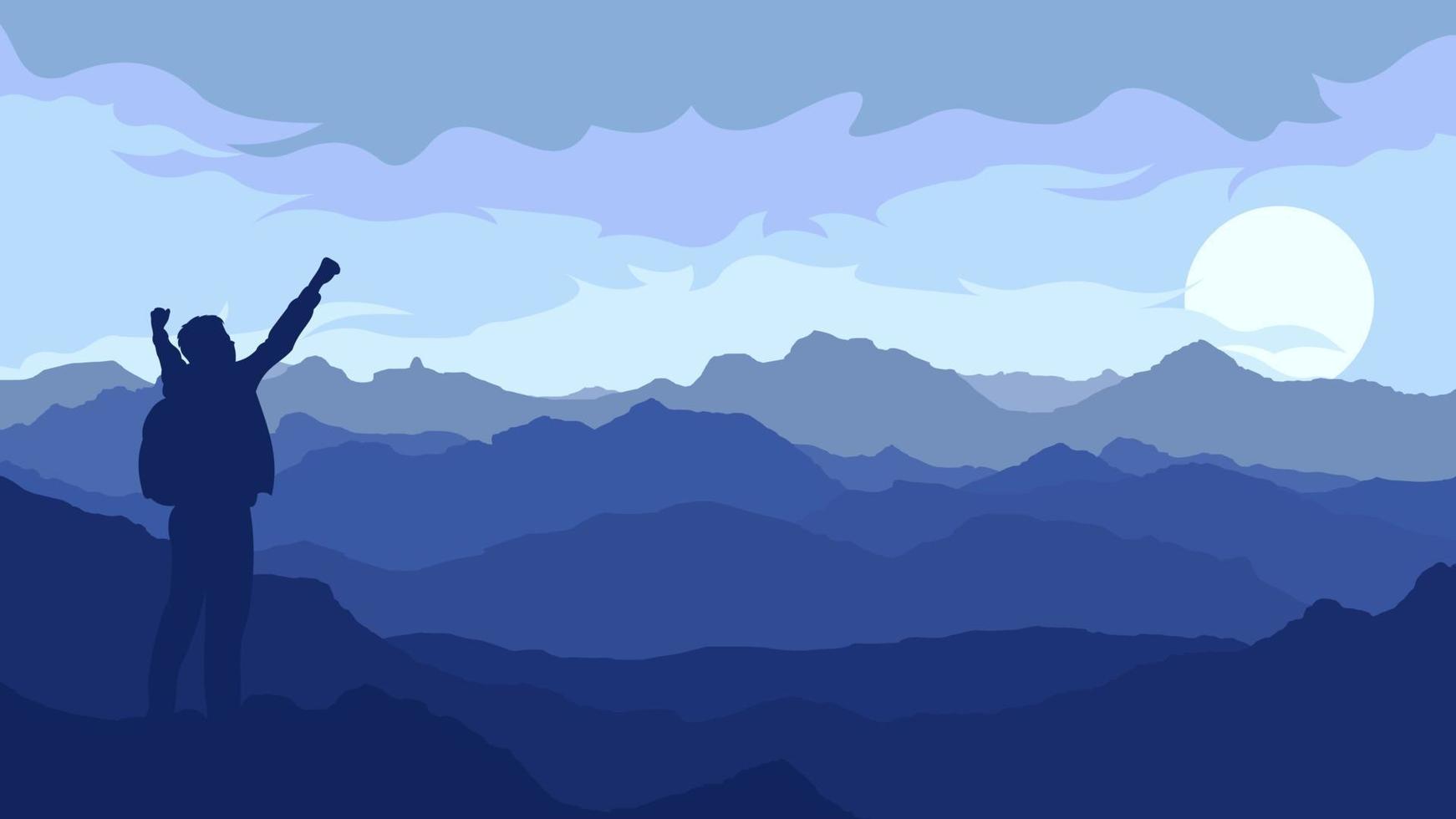 Mountains landscape with high peaks, Happy man freedom in nature successful concept vector