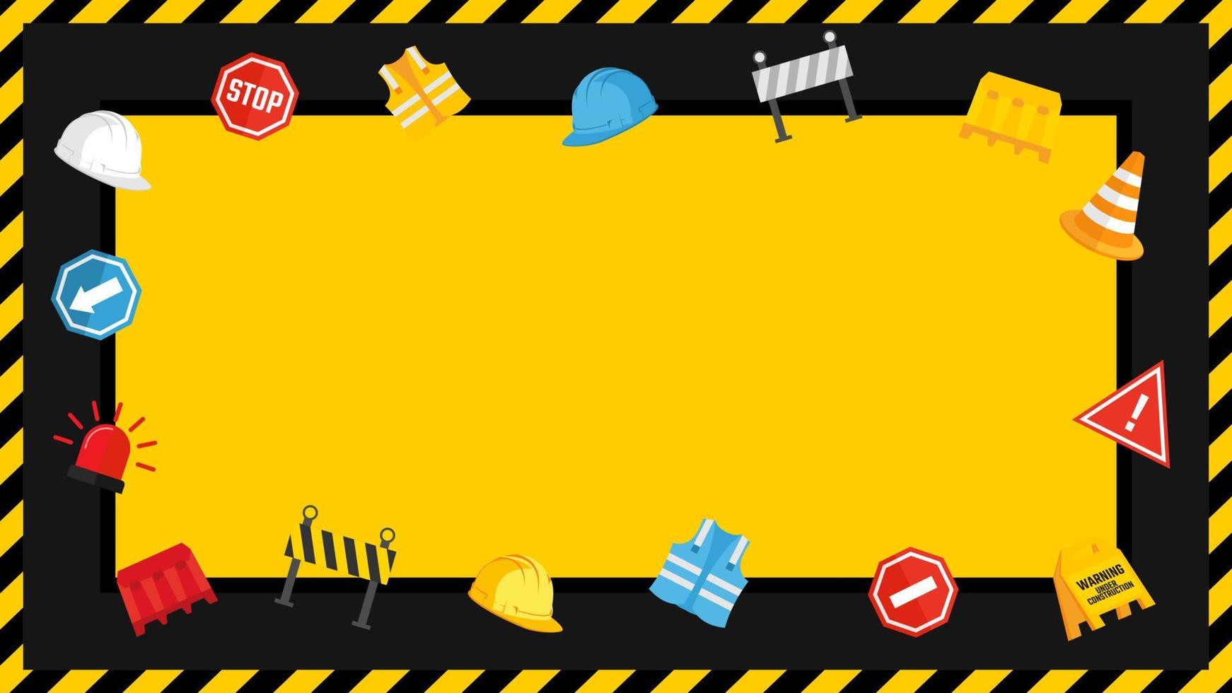 Construction Background with element set texture black and yellow template vector