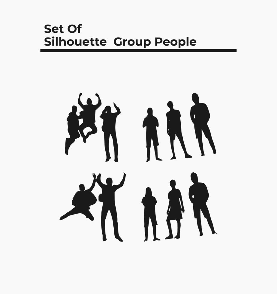 set of silhouette group people vector