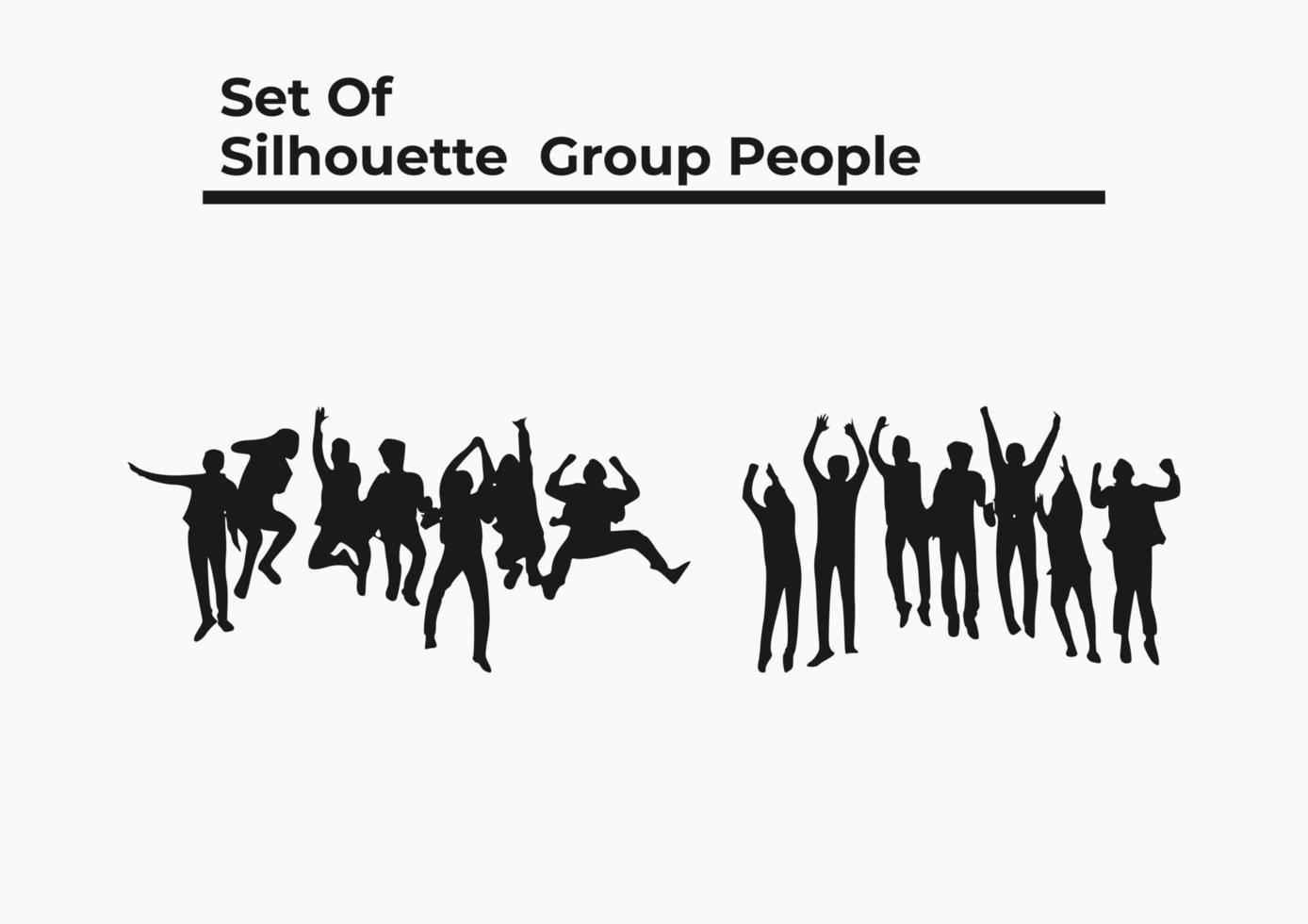 set of silhouette group people vector