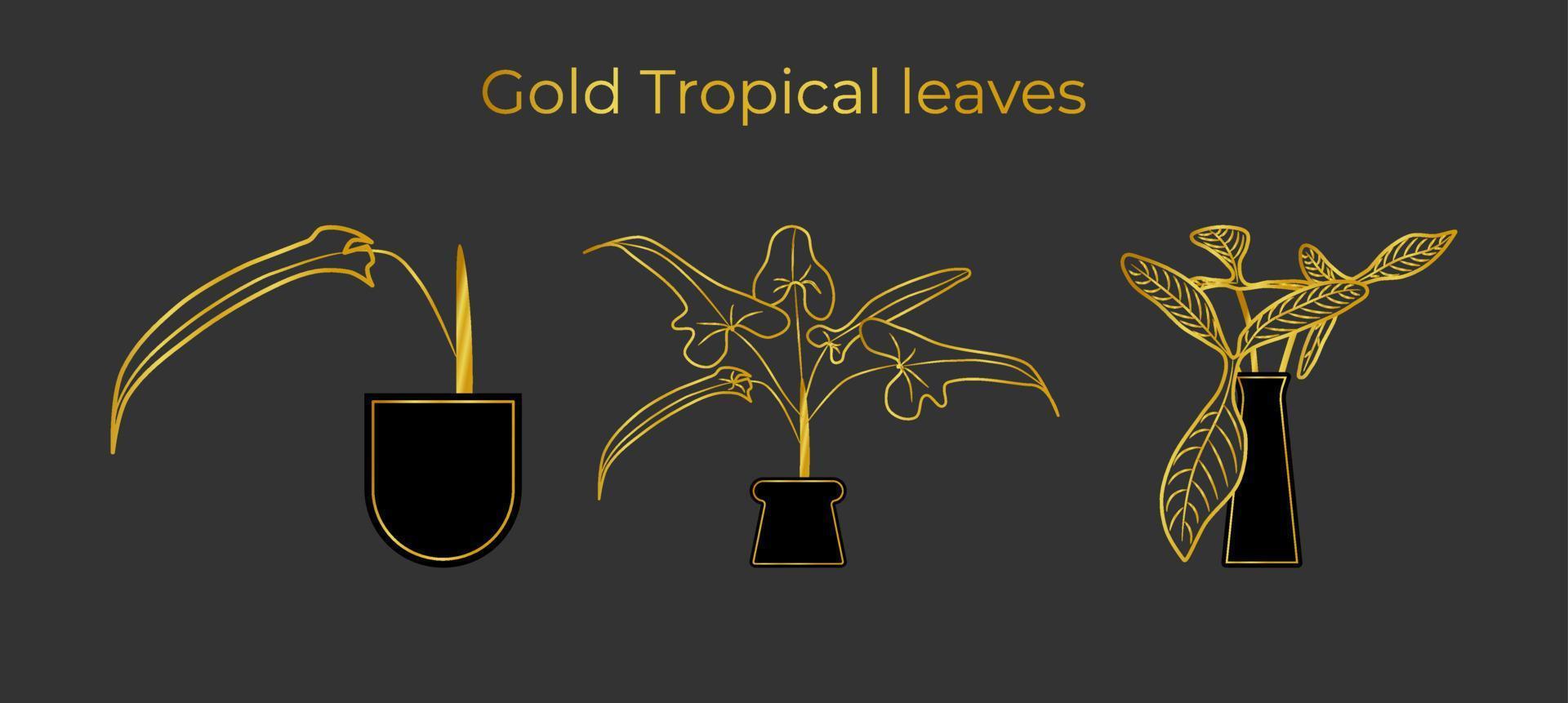 Set of Gold Tropical leaves vector