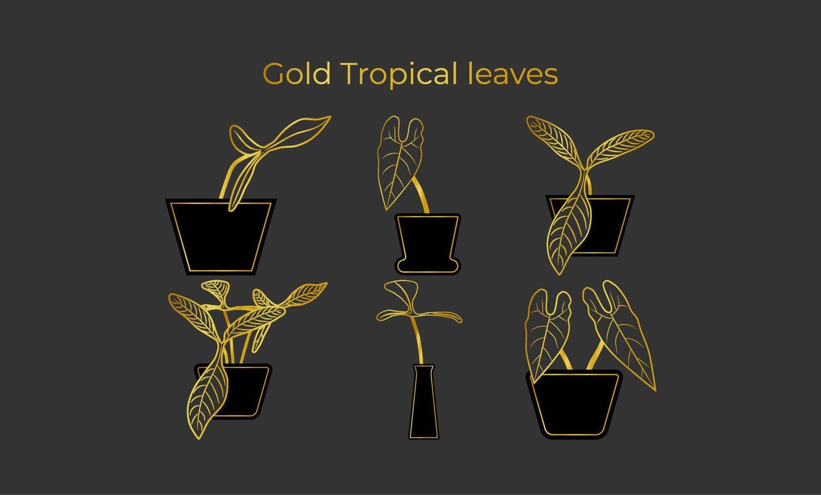 Set of Gold Tropical leaves vector