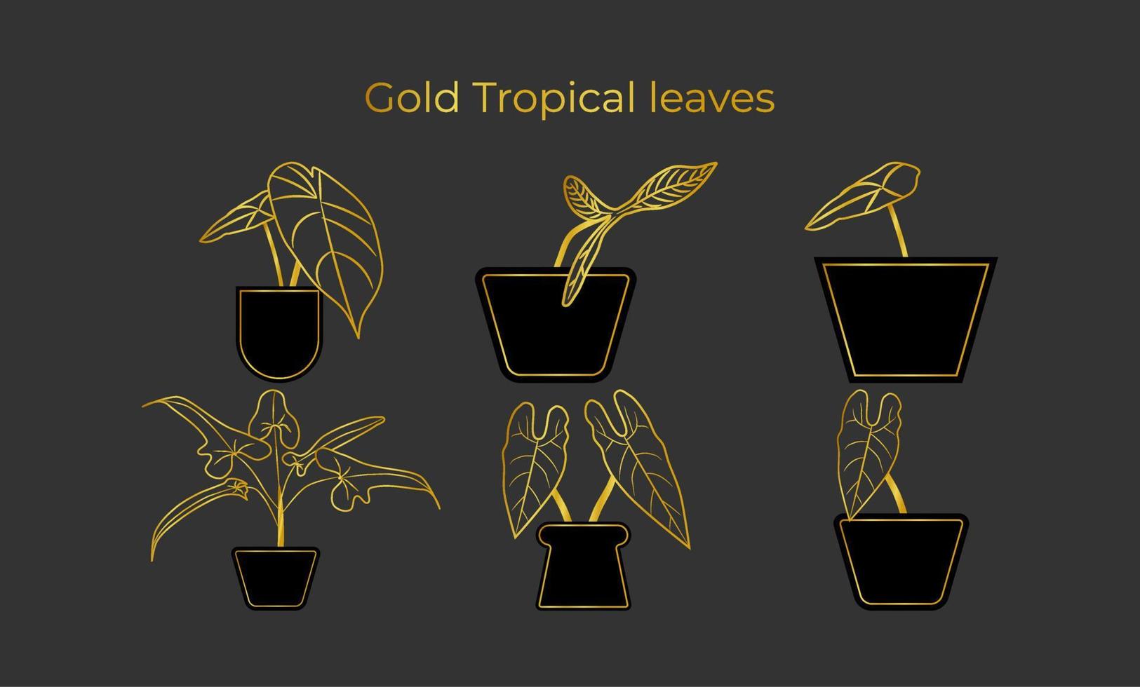 Set of Gold Tropical leaves vector