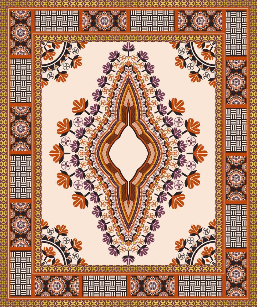 étnico africano occidental dashiki tradicional colorido crema-naranja patrón de fondo. moda de camisetas de arte tribal. adornos bordados en el cuello. vector