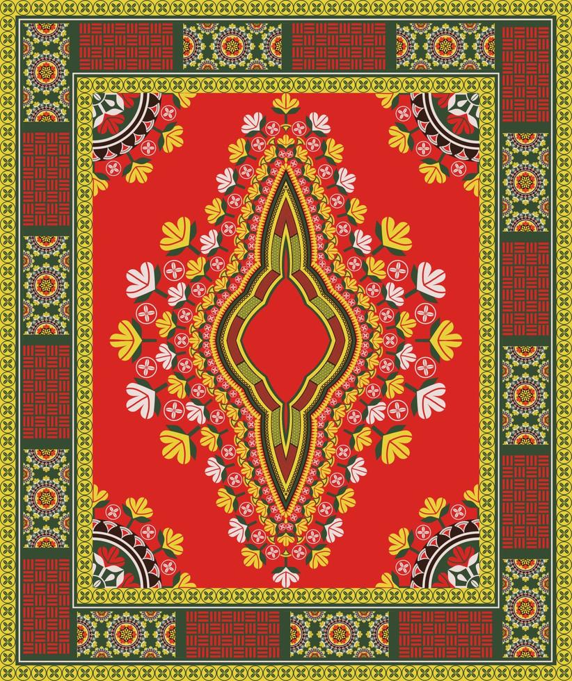 étnico africano occidental dashiki tradicional colorido patrón de fondo rojo-verde. moda de camisetas de arte tribal. adornos bordados en el cuello. vector