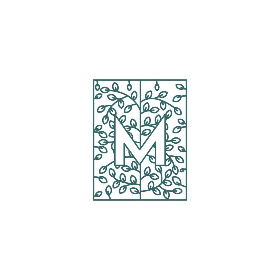 Simple Letter M Logo in Floral Ornament Initial Design Concept vector