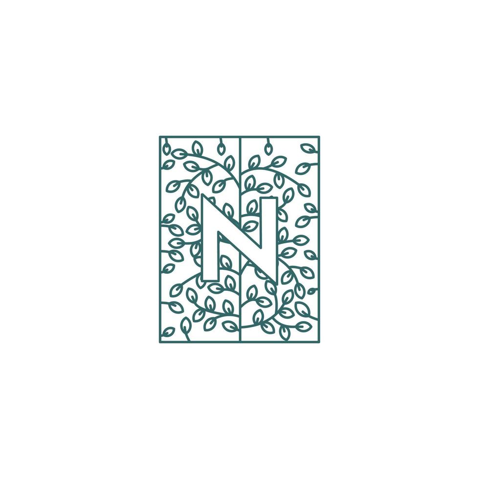 logotipo de letra n simple en el concepto de diseño inicial de adorno floral vector