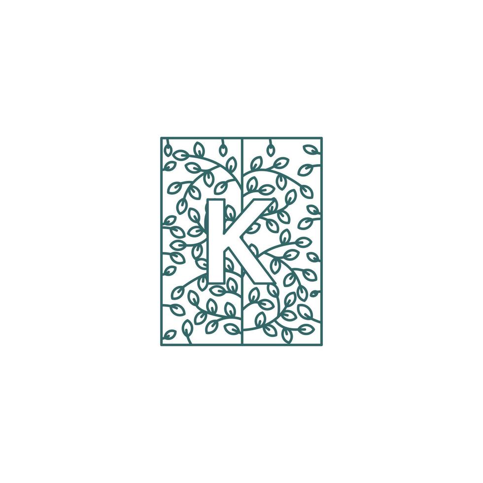 logotipo de letra k simple en el concepto de diseño inicial de adorno floral vector