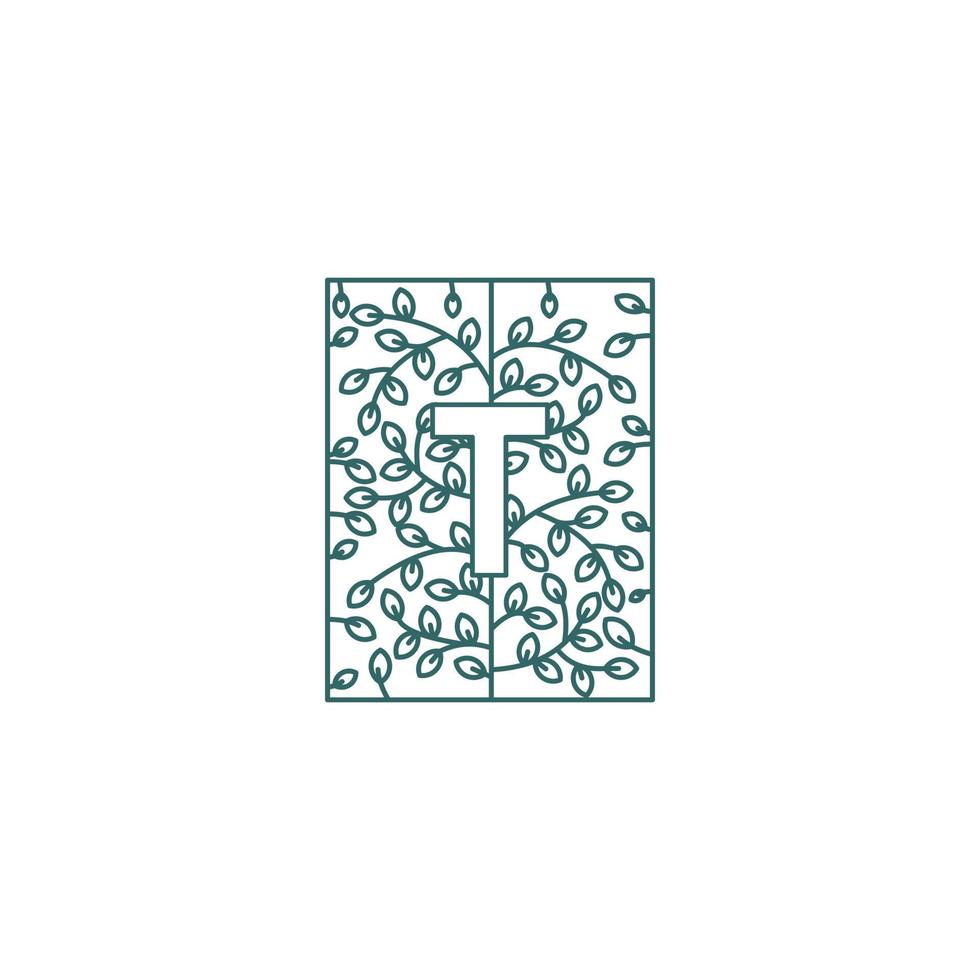 Simple Letter T Logo in Floral Ornament Initial Design Concept vector