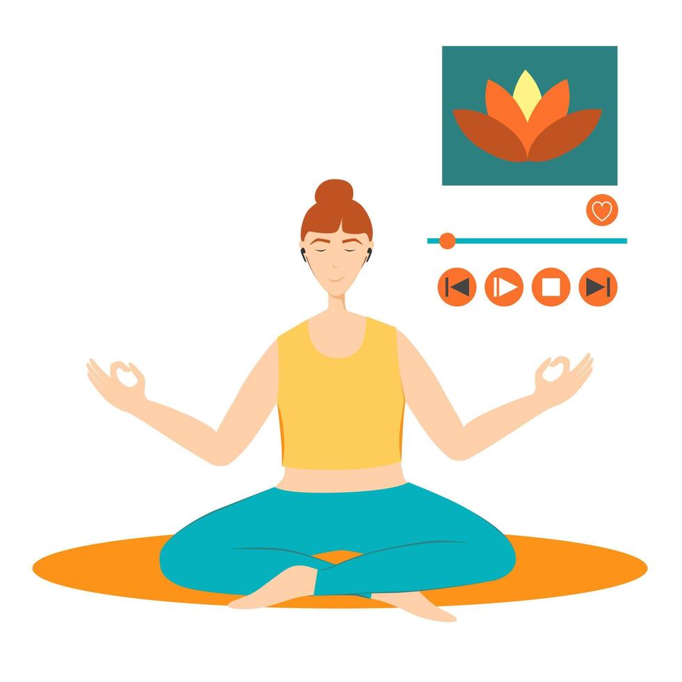 mujer en pose de yoga con música relajante clipart vector