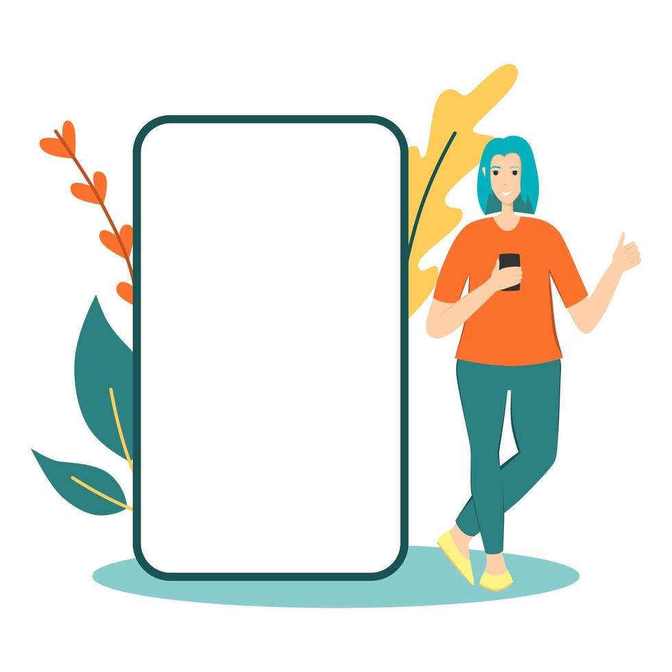 Woman thumbs up gesture with smartphone frame clipart vector