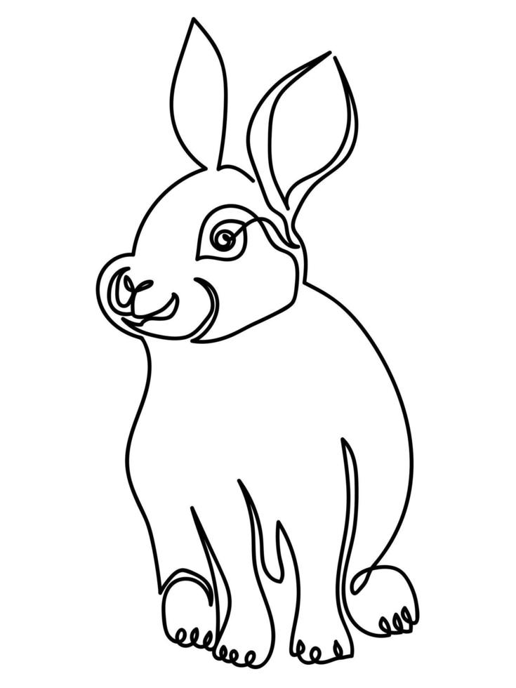 One line art bunny, sitting rabbit symbol of the year or Easter mascot vector