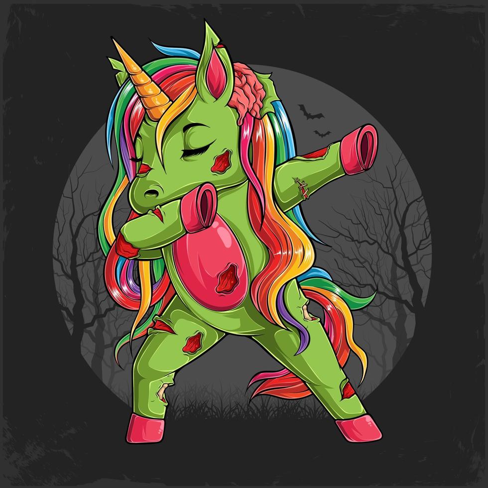 personaje de halloween zombie unicornio haciendo dabbing dance, dabbing undead unicornio dab movimiento vector