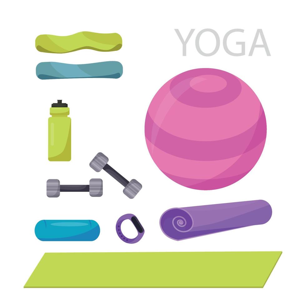 equipamiento deportivo para deportes y yoga. ilustración de dibujos animados de vectores