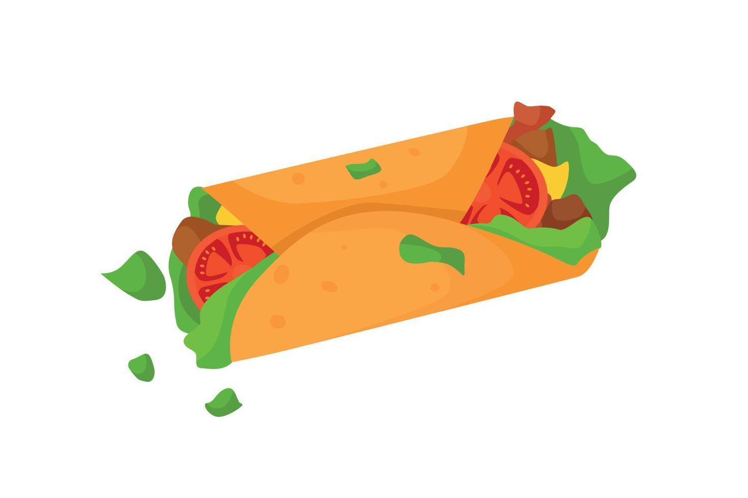 Burrito, appetizer from fast food menu, shawarma. Mexican street food delivery and takeaway vector