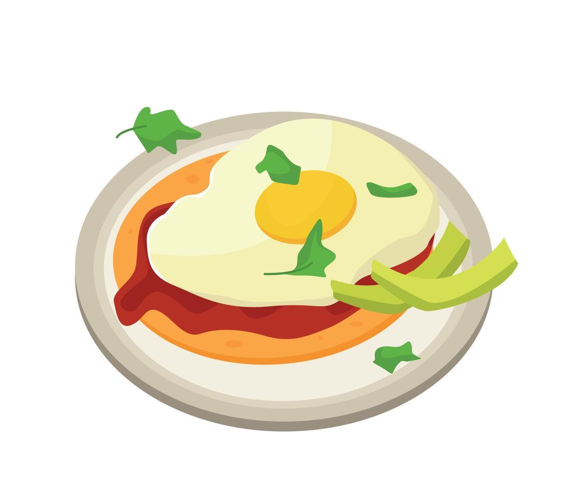 comida mexicana. huevos revueltos con aguacate. desayuno. ilustración de dibujos animados vectoriales. vector