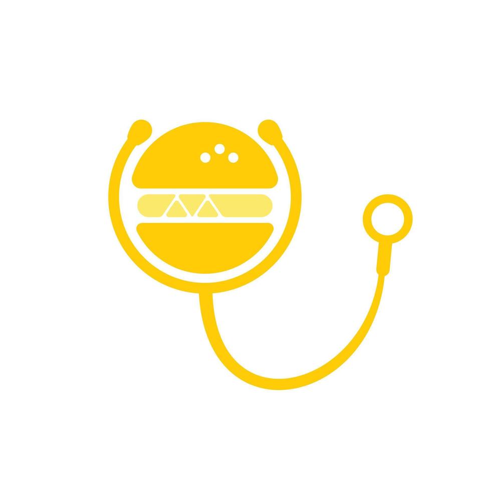 Healthy food vector logo design. Big burger with stethoscope icon logo design.