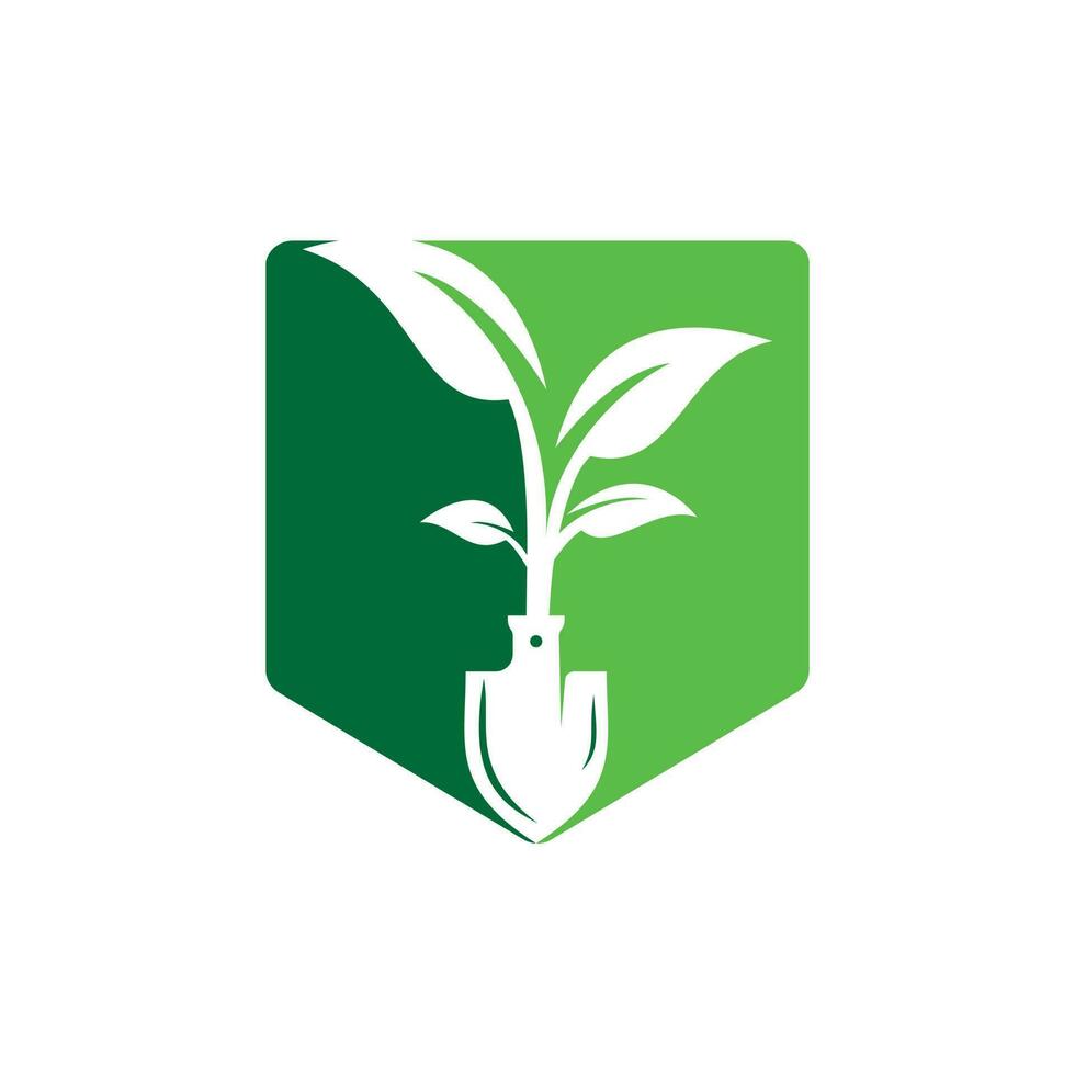 Shovel tree vector logo design. Green garden environment logo design template.