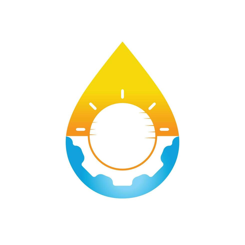 Sun gear with water drop vector logo design. Solar panel technology logo concept.