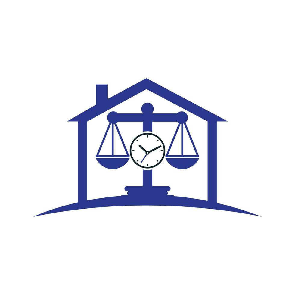 Law time vector logo design. Scale with clock icon vector logo design.