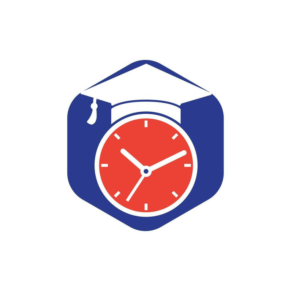 Study time vector logo design. Graduation hat with clock icon design.