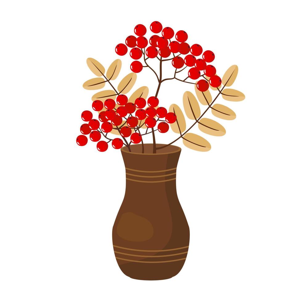 Rowan autumn bouquet in a ceramic brown vase. vector