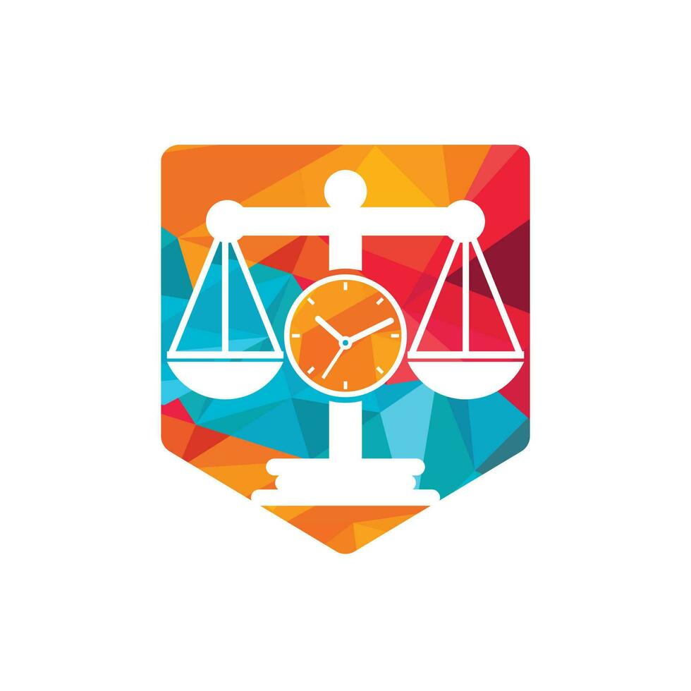 Law time vector logo design. Scale with clock icon vector logo design.