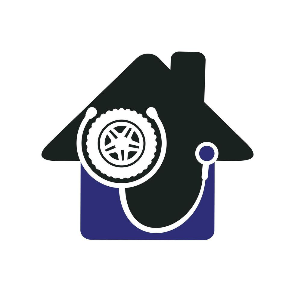 concepto de logotipo de soporte y cuidado automotriz. diseño de logotipo de icono de neumático y estetoscopio. vector