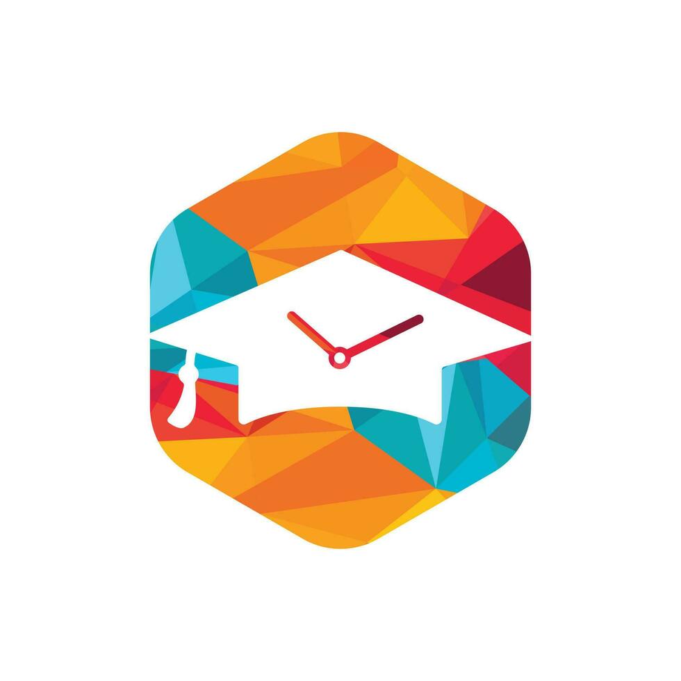 Study time vector logo design. Graduation hat with clock icon design.