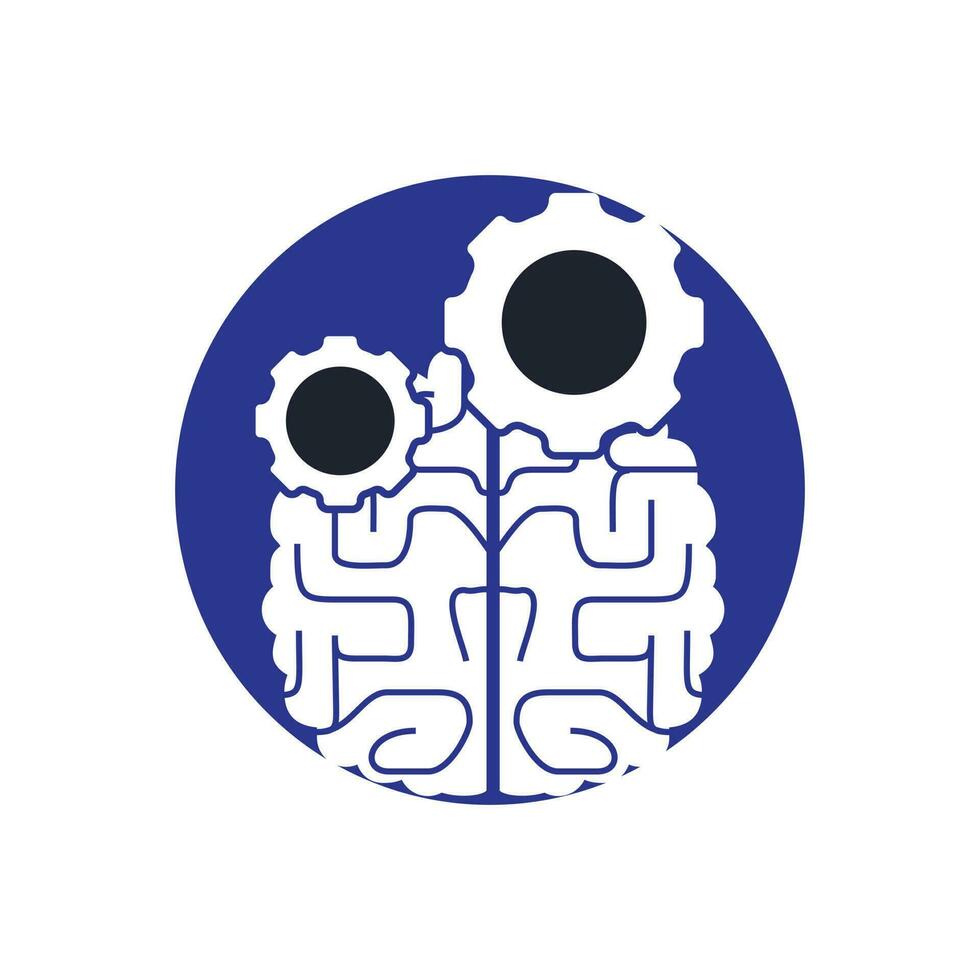 Brain and gear cog logo design. vector