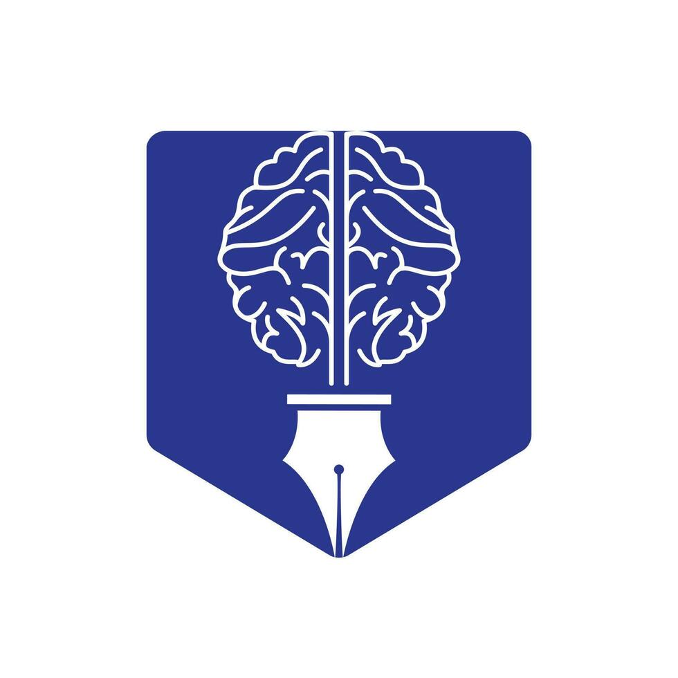 Brain pen vector logo design template.