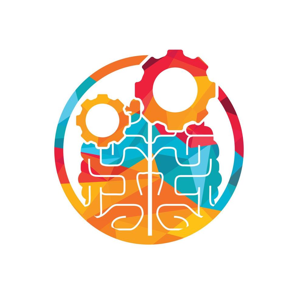 diseño del logo del engranaje y el cerebro. vector
