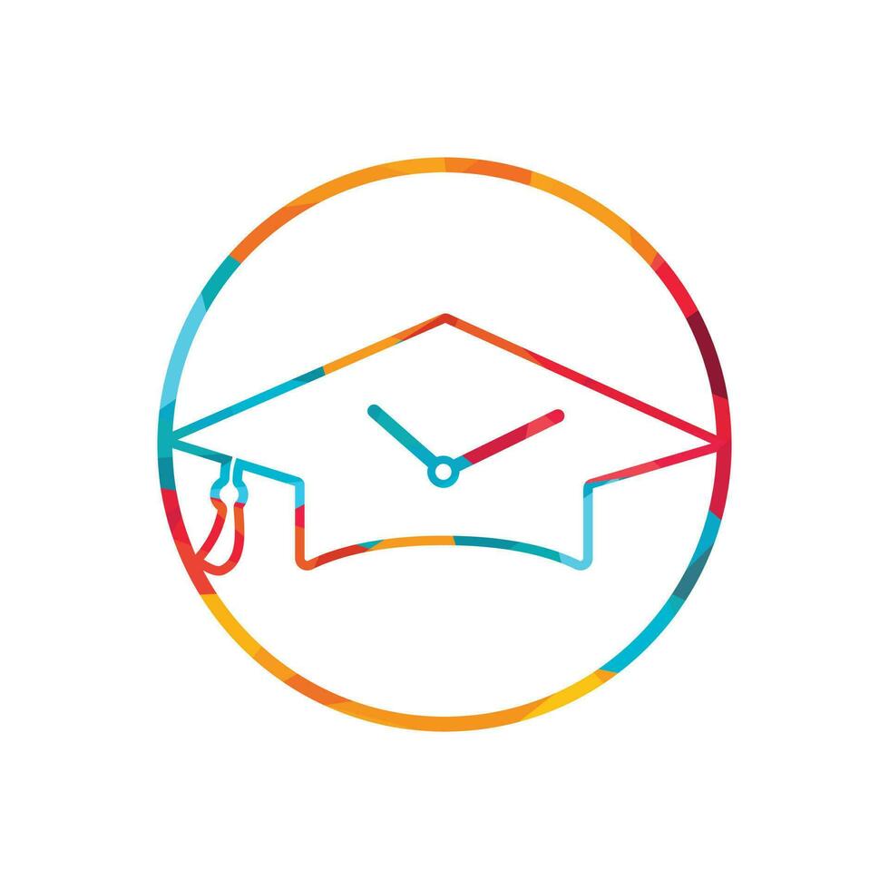 Study time vector logo design. Graduation hat with clock icon design.