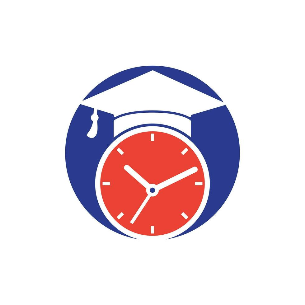 Study time vector logo design. Graduation hat with clock icon design.