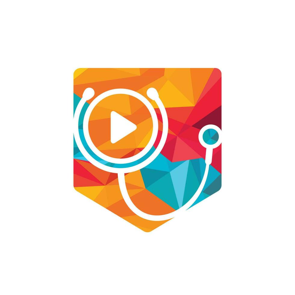 Doctor play vector logo design template. Stethoscope and play button icon logo design.