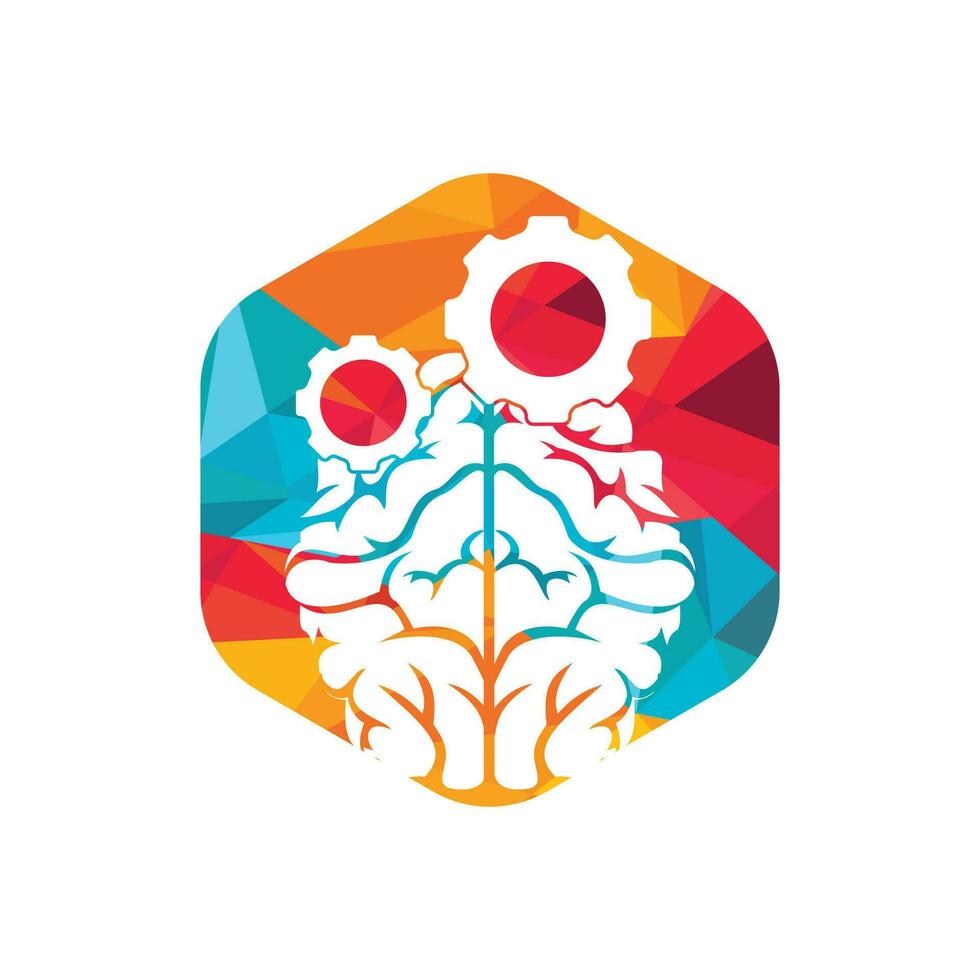 Brain and gear cog logo design. vector
