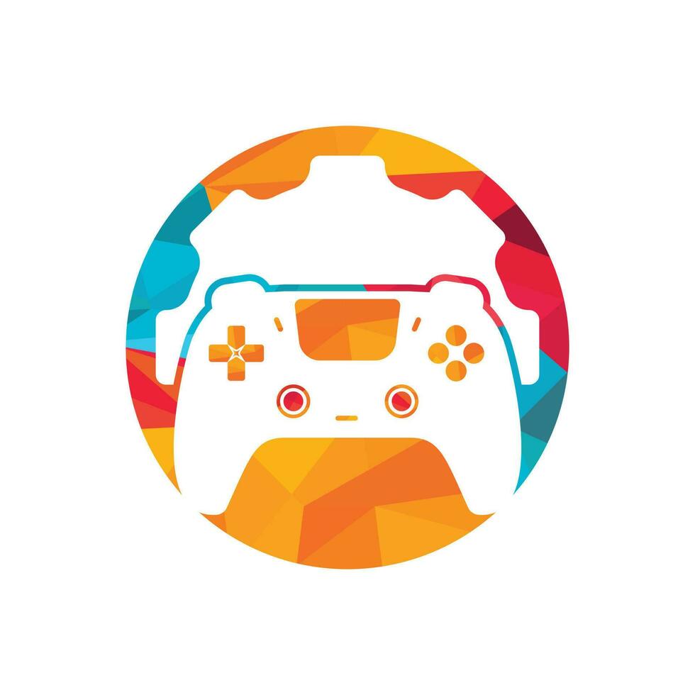 plantilla de diseño de logotipo vectorial de reparación de videojuegos. gamepad con diseño de vector de icono de engranaje.