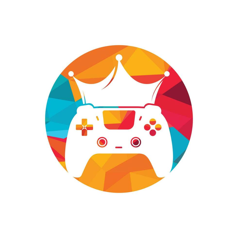 diseño del logotipo vectorial del rey del juego. gamepad con diseño de icono de vector de corona.