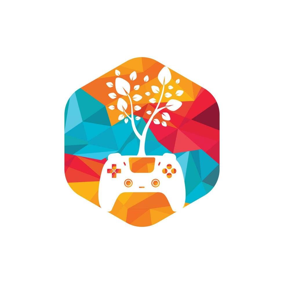 Eco game vector logo design. Green gamepad fresh leaf nature logo design.