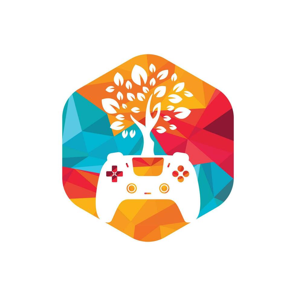 diseño de logotipo de vector de juego ecológico. diseño de logotipo de naturaleza de hoja fresca de gamepad verde.