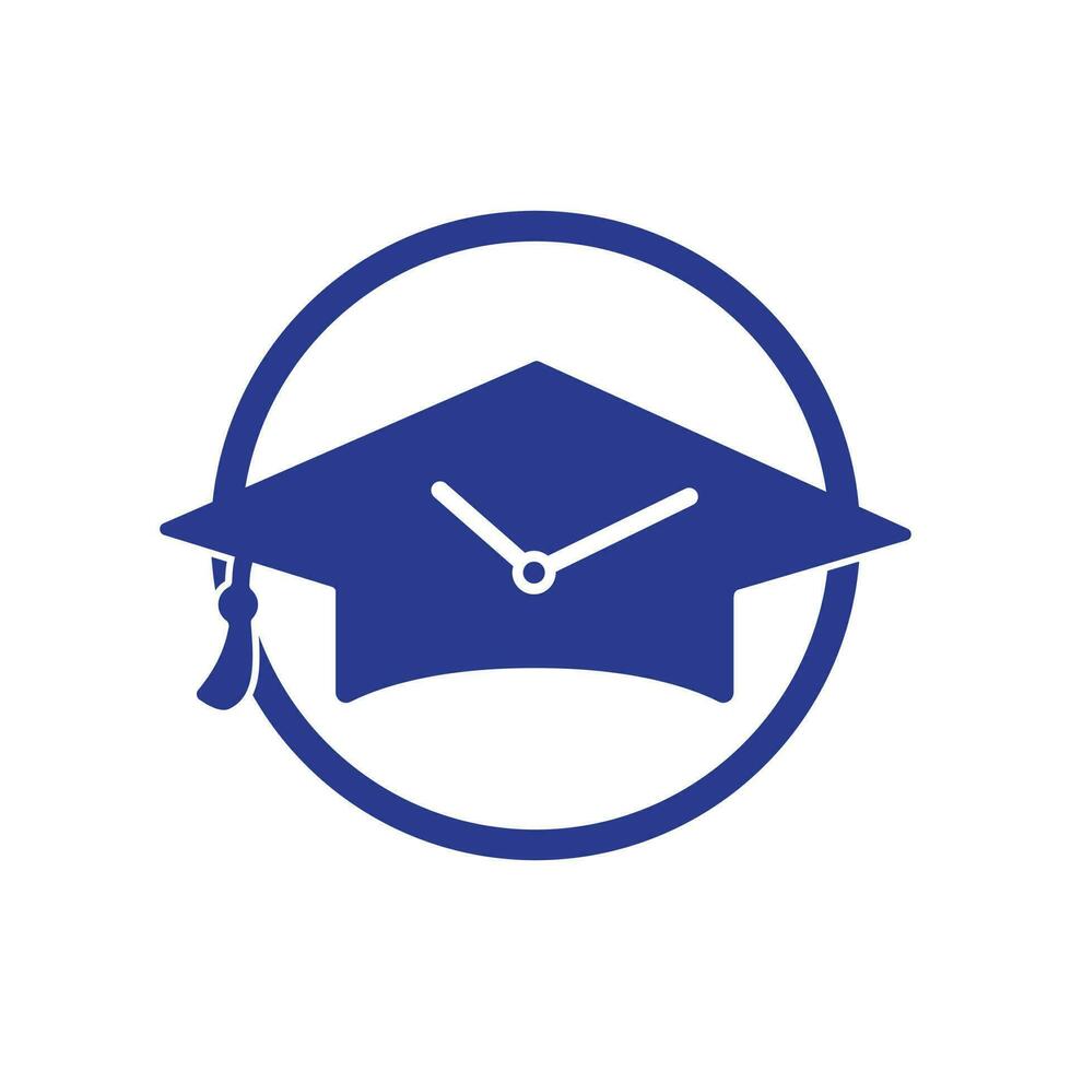 Study time vector logo design. Graduation hat with clock icon design.