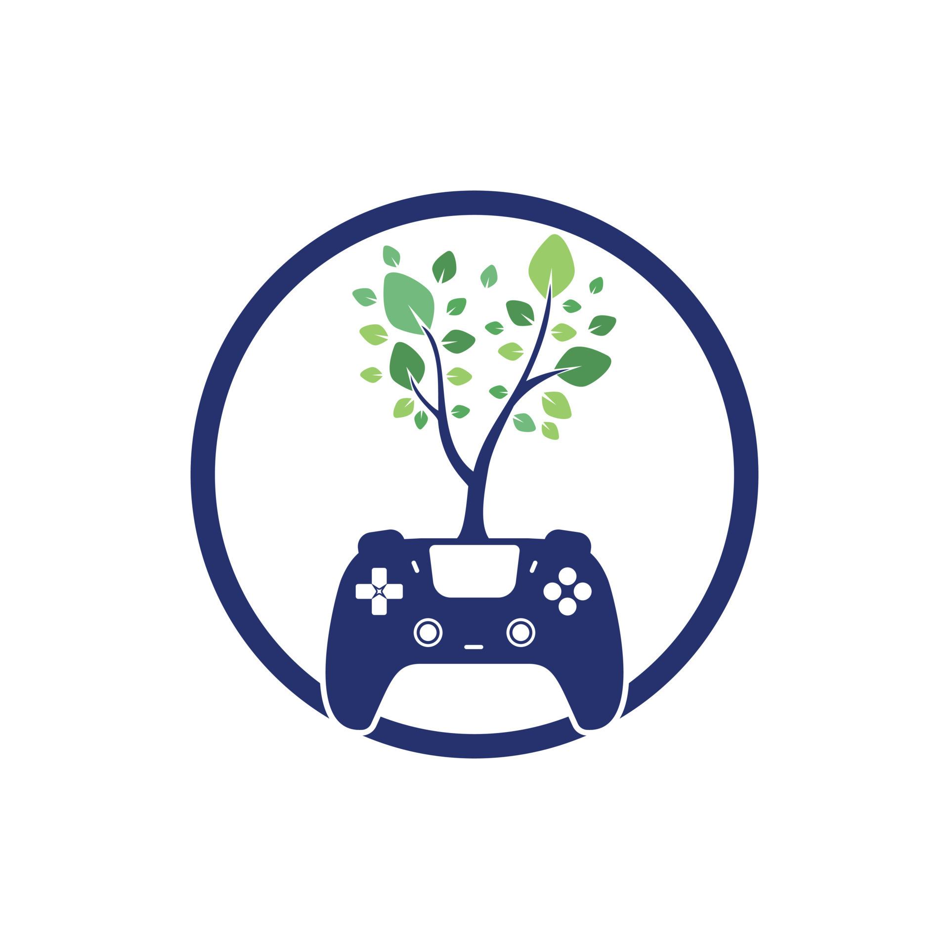 Eco game vector logo design. Green gamepad fresh leaf nature logo