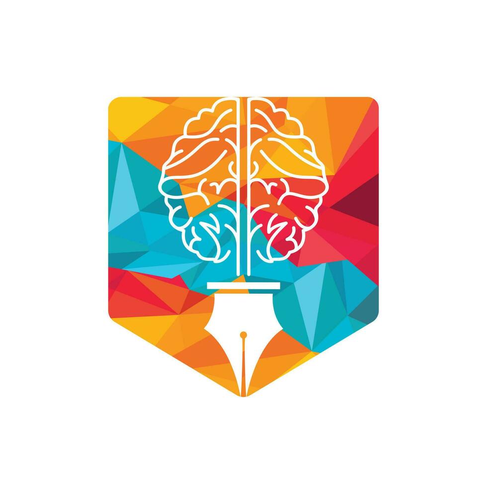 Brain pen vector logo design template.